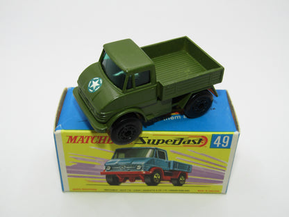 Matchbox Superfast 49A Unimog Olive Green, BRIGHT Green Star Label