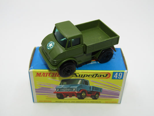 Matchbox Superfast 49A Unimog Olive Green, BRIGHT Green Star Label