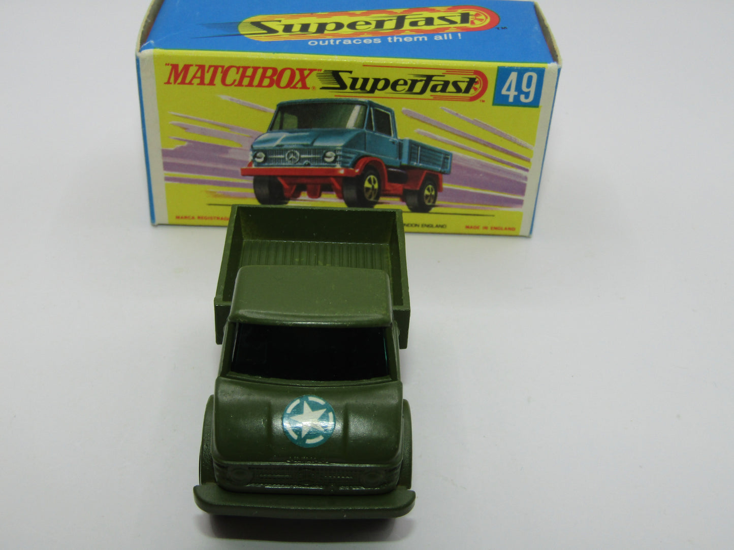 Matchbox Superfast 49A Unimog Olive Green, BRIGHT Green Star Label