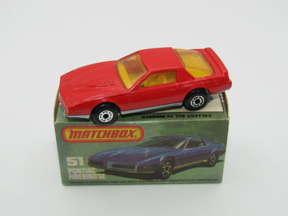 Matchbox Superfast 51D Pontiac Firebird SE YELLOW Interior AMBER Windows