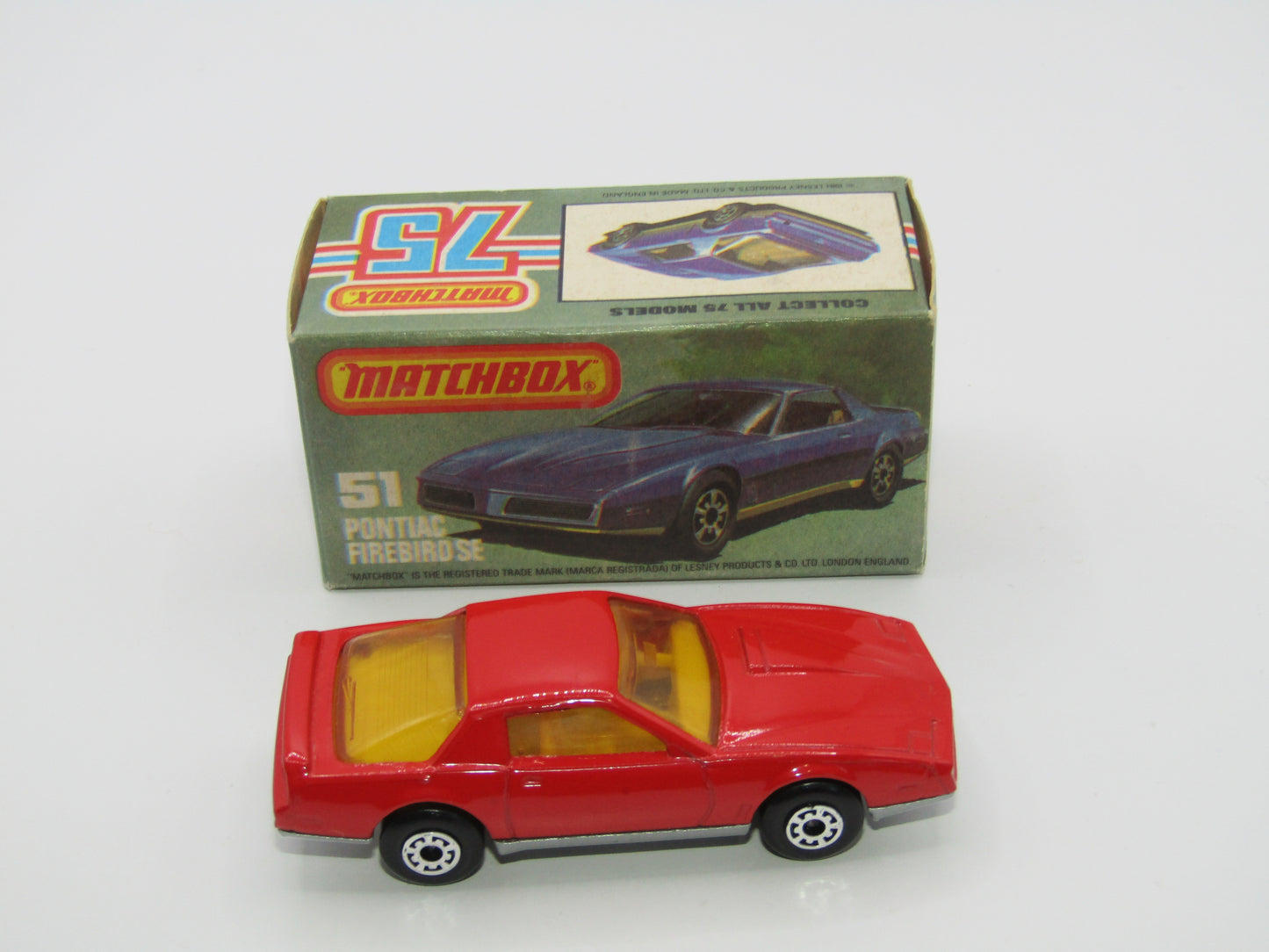 Matchbox Superfast 51D Pontiac Firebird SE YELLOW Interior AMBER Windows