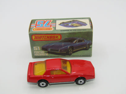 Matchbox Superfast 51D Pontiac Firebird SE YELLOW Interior AMBER Windows