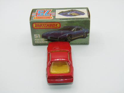 Matchbox Superfast 51D Pontiac Firebird SE YELLOW Interior AMBER Windows