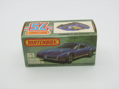 Matchbox Superfast 51D Pontiac Firebird SE YELLOW Interior AMBER Windows