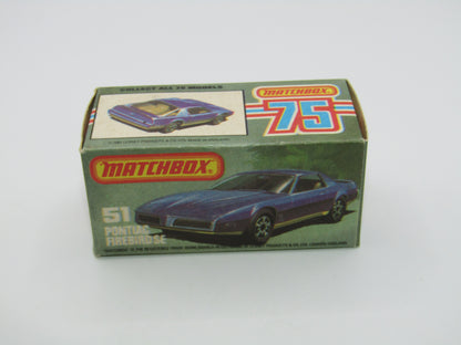 Matchbox Superfast 51D Pontiac Firebird SE YELLOW Interior AMBER Windows