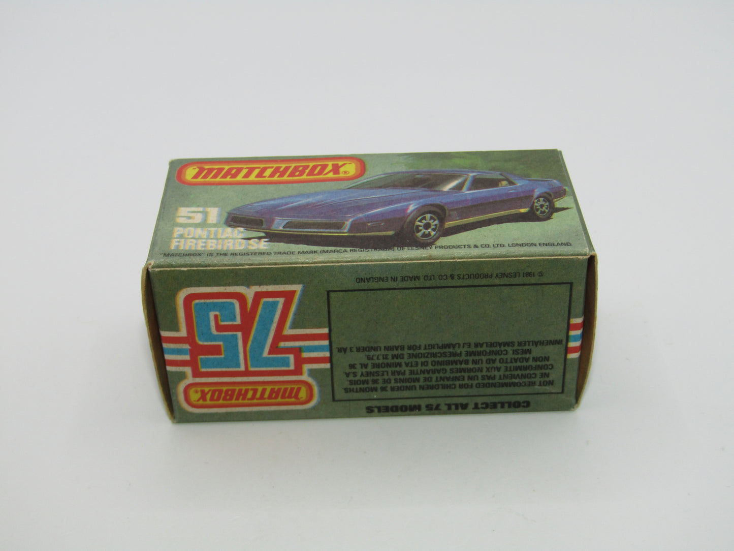 Matchbox Superfast 51D Pontiac Firebird SE YELLOW Interior AMBER Windows
