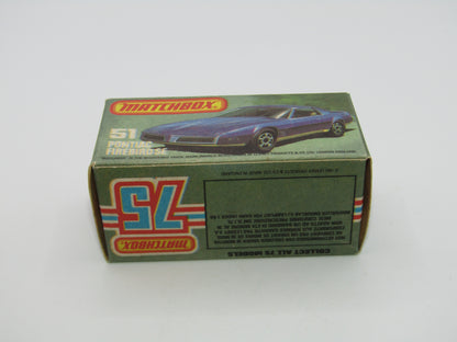 Matchbox Superfast 51D Pontiac Firebird SE YELLOW Interior AMBER Windows