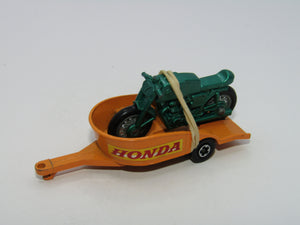Matchbox Superfast 38A Honda Motor Cycle & Trailer Orange Green Bike