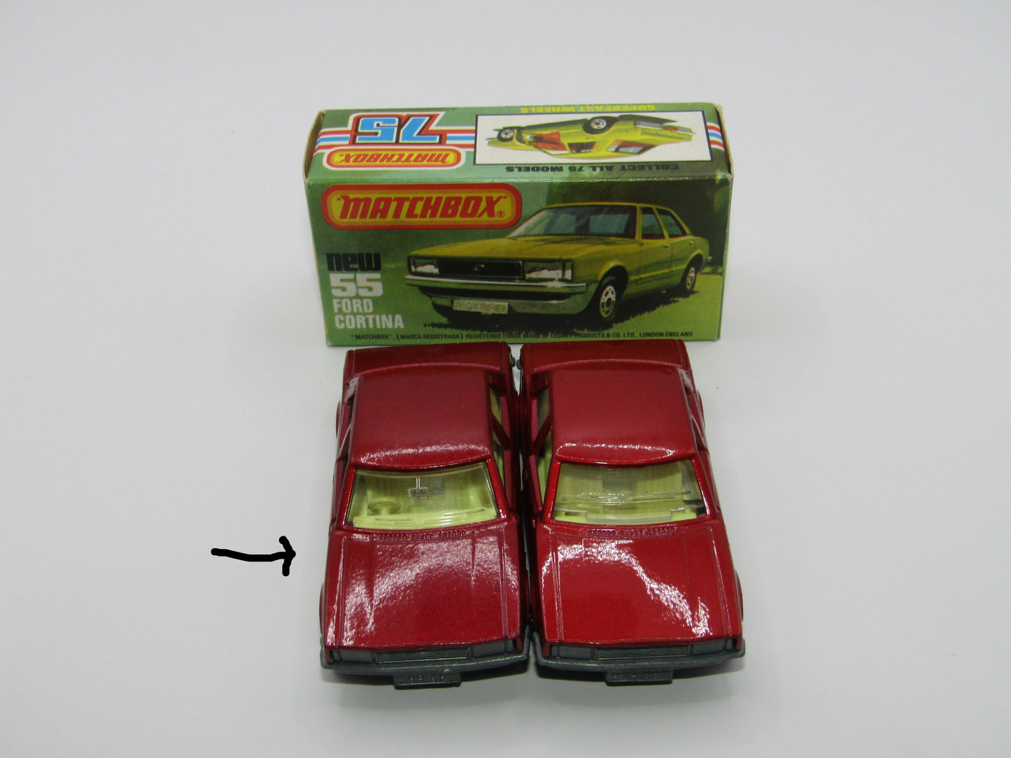 Matchbox Superfast 55D Ford Cortina DARK Red Yellow Interior