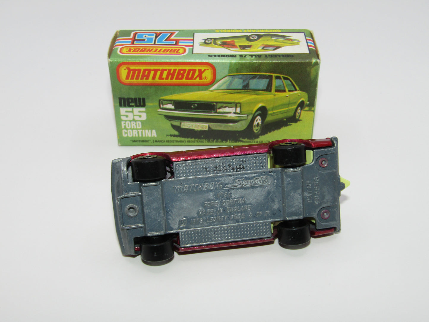 Matchbox Superfast 55D Ford Cortina DARK Red Yellow Interior