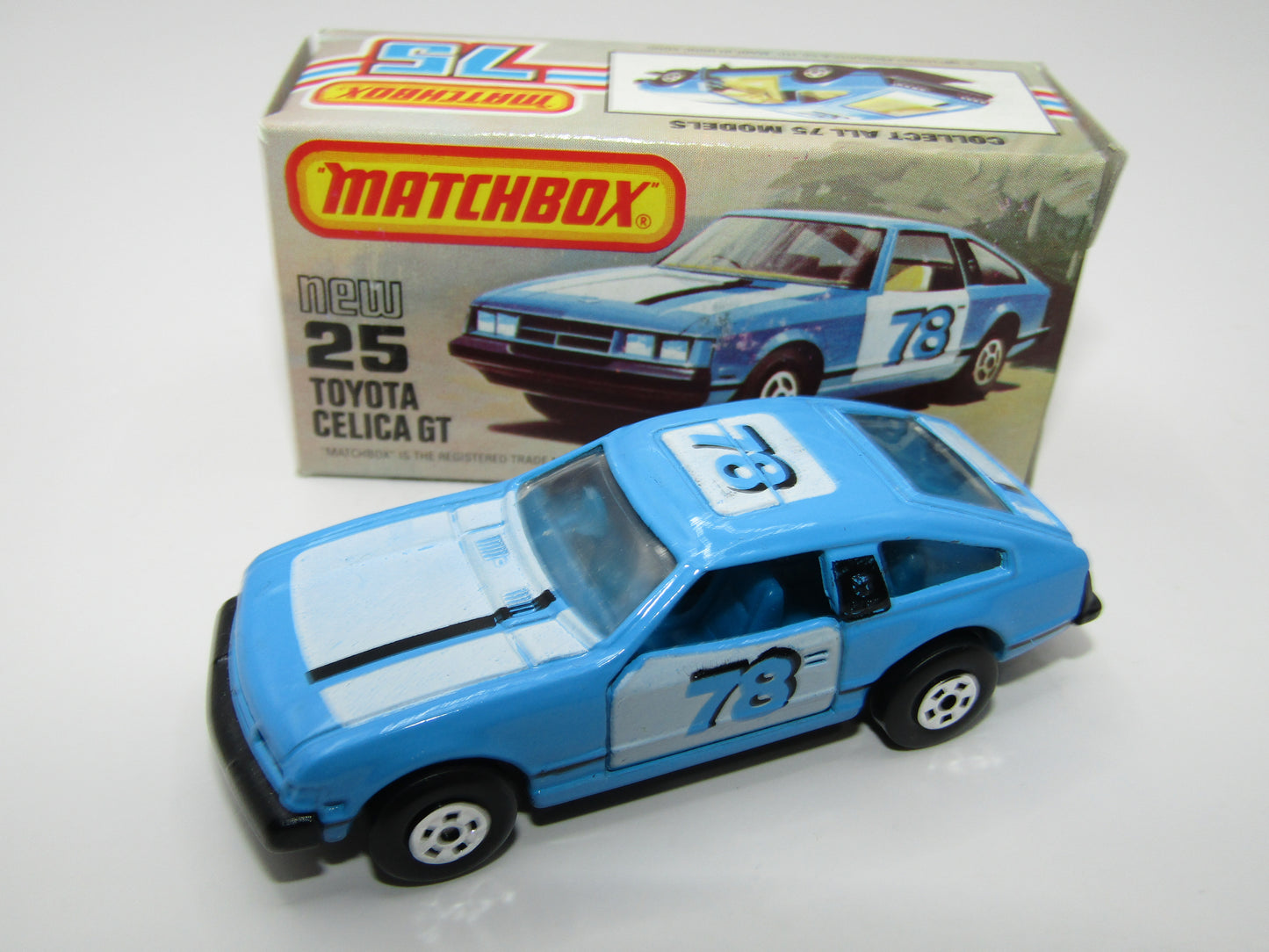 Matchbox Superfast No 25D Toyota Celica GT Blue Interior Black Pillar USA Picture Box