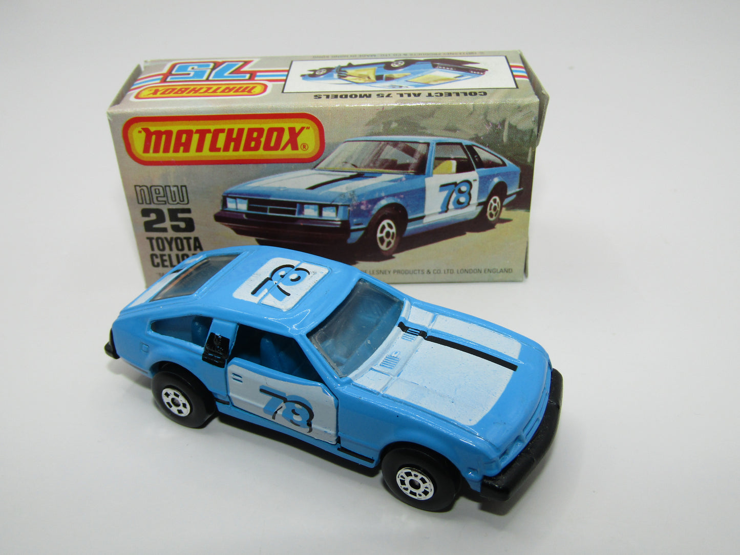 Matchbox Superfast No 25D Toyota Celica GT Blue Interior Black Pillar USA Picture Box