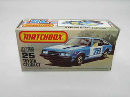 Matchbox Superfast No 25D Toyota Celica GT Blue Interior Black Pillar USA Picture Box