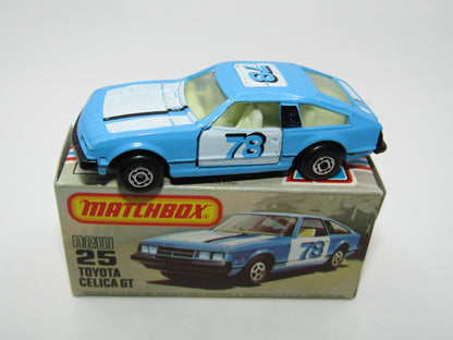 Matchbox Superfast No 25D Toyota Celica GT WHITE Interior & MC Wheels USA Picture Box
