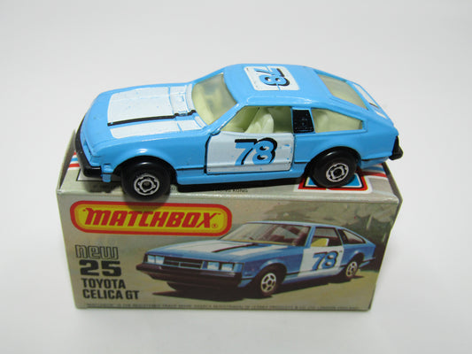 Matchbox Superfast No 25D Toyota Celica GT WHITE Interior & MC Wheels USA Picture Box