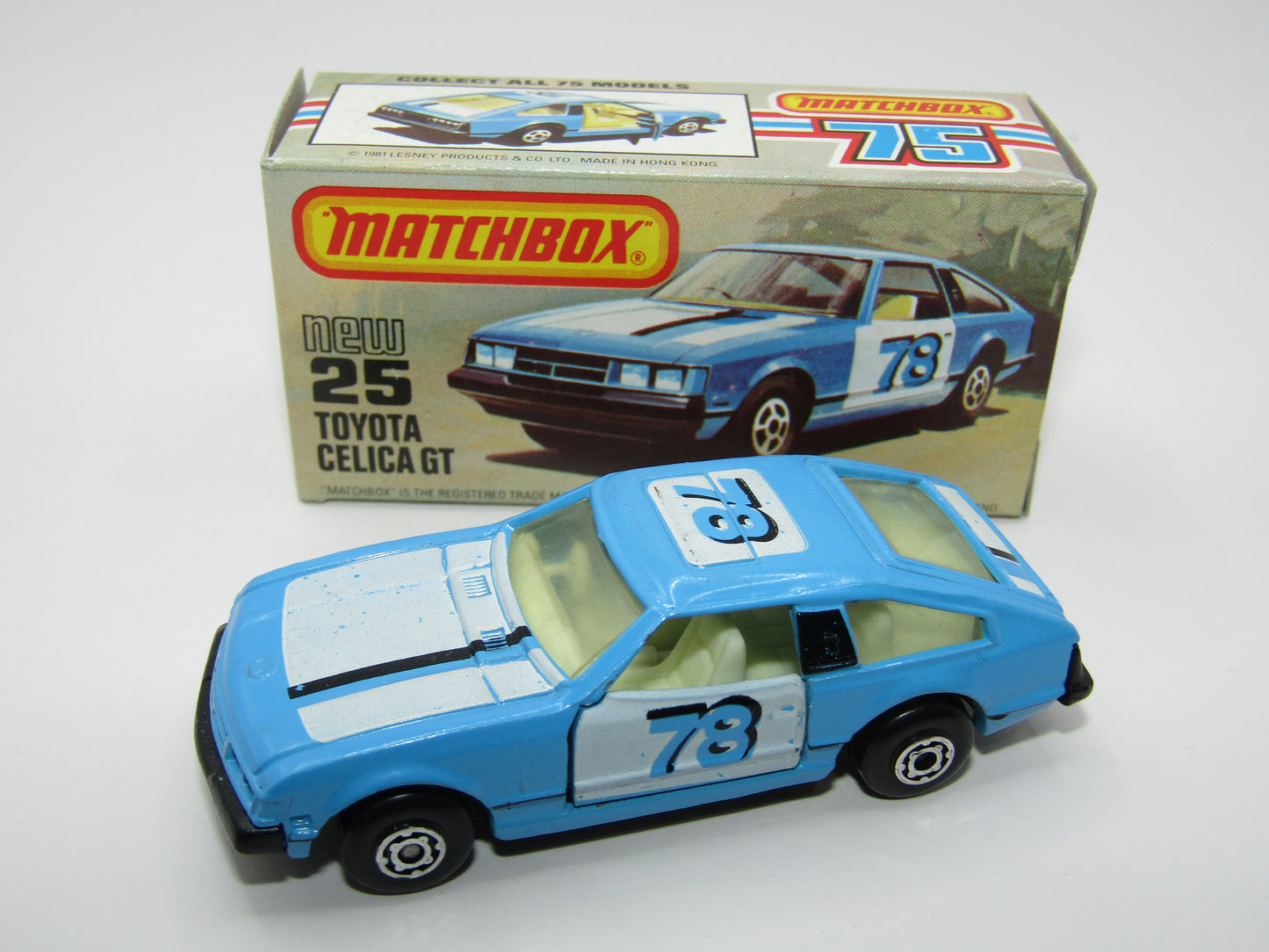 Matchbox Superfast No 25D Toyota Celica GT WHITE Interior & MC Wheels USA Picture Box