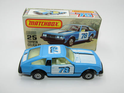Matchbox Superfast No 25D Toyota Celica GT WHITE Interior & MC Wheels USA Picture Box