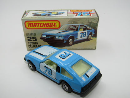 Matchbox Superfast No 25D Toyota Celica GT WHITE Interior & MC Wheels USA Picture Box