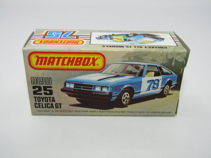 Matchbox Superfast No 25D Toyota Celica GT WHITE Interior & MC Wheels USA Picture Box