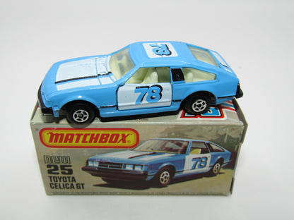 Matchbox Superfast No 25D Toyota Celica GT WHITE Interior & 5 Spoke Wheels USA Picture Box