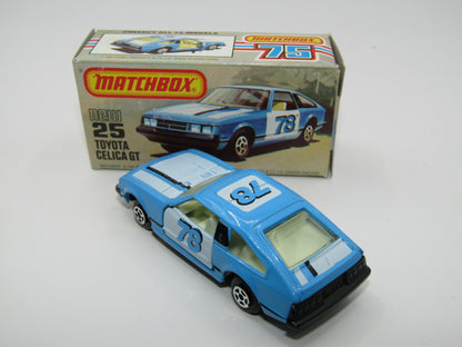 Matchbox Superfast No 25D Toyota Celica GT WHITE Interior & 5 Spoke Wheels USA Picture Box