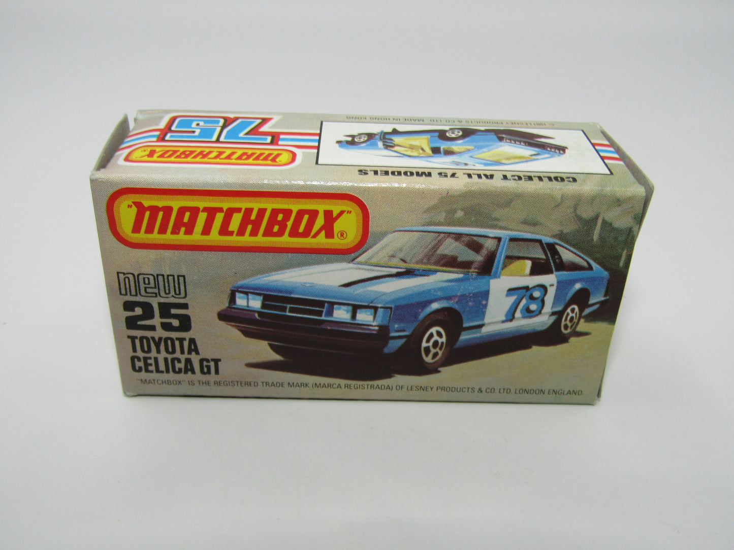 Matchbox Superfast No 25D Toyota Celica GT WHITE Interior & 5 Spoke Wheels USA Picture Box