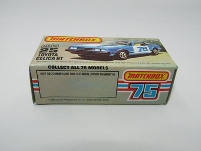 Matchbox Superfast No 25D Toyota Celica GT WHITE Interior & 5 Spoke Wheels USA Picture Box