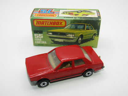Matchbox Superfast 55D Ford Cortina Red DARK TAN Interior Black Stripe