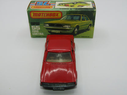 Matchbox Superfast 55D Ford Cortina Red DARK TAN Interior Black Stripe