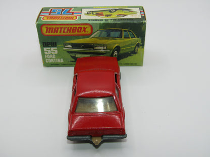 Matchbox Superfast 55D Ford Cortina Red DARK TAN Interior Black Stripe