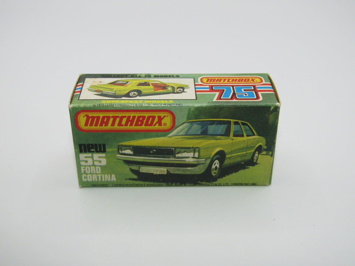 Matchbox Superfast 55D Ford Cortina Red DARK TAN Interior Black Stripe