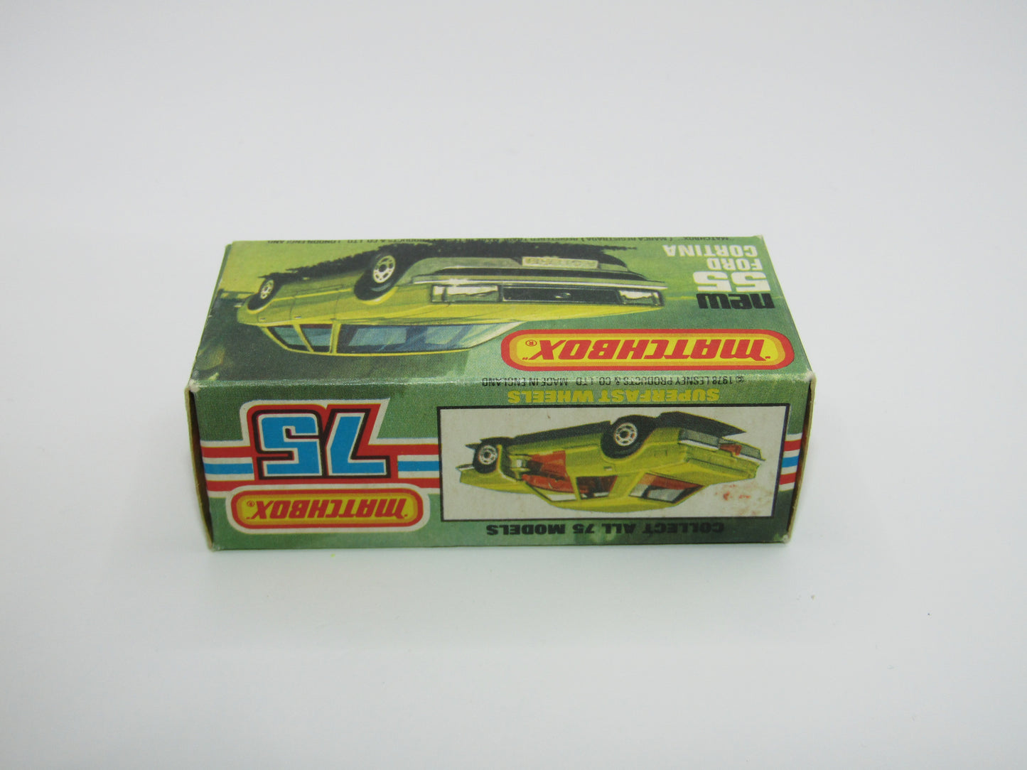 Matchbox Superfast 55D Ford Cortina Red DARK TAN Interior Black Stripe