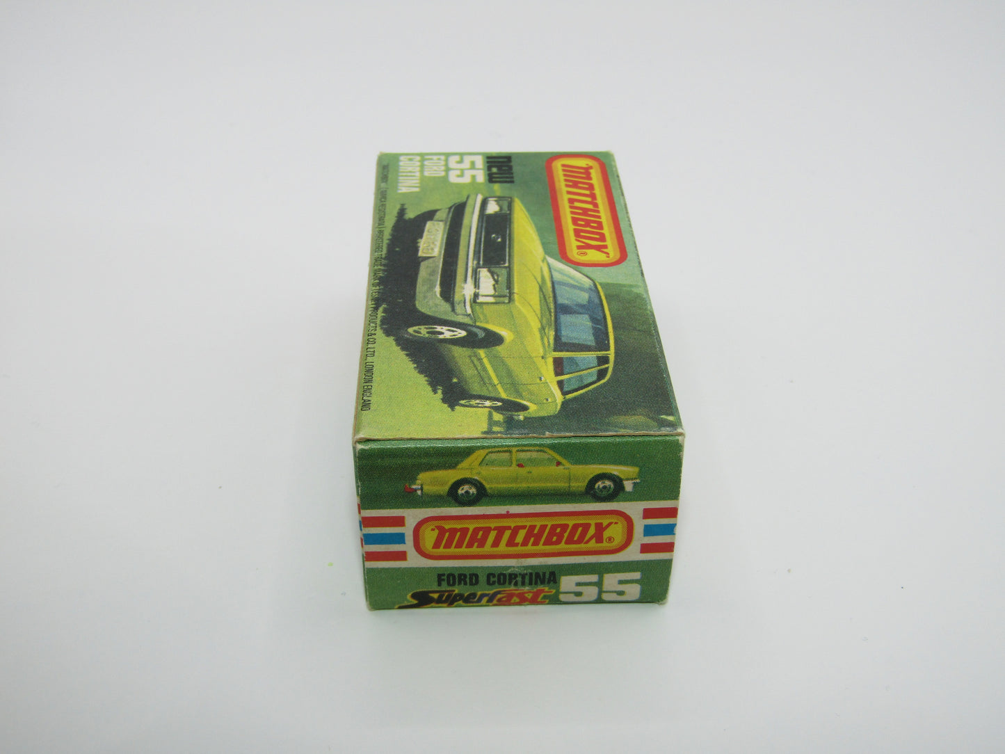 Matchbox Superfast 55D Ford Cortina Red DARK TAN Interior Black Stripe