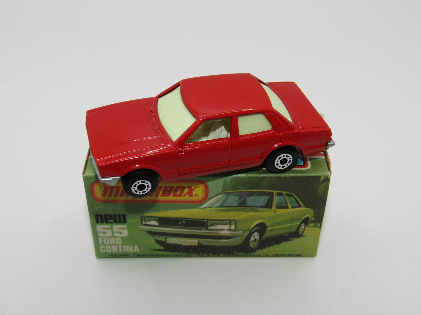 Matchbox Superfast 55D Ford Cortina Red GLOW Windows Silver Base