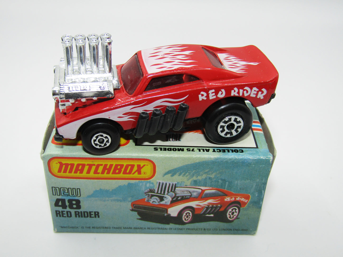 Matchbox Superfast No 48D Red Rider ENGLAND Base USA Picture Box