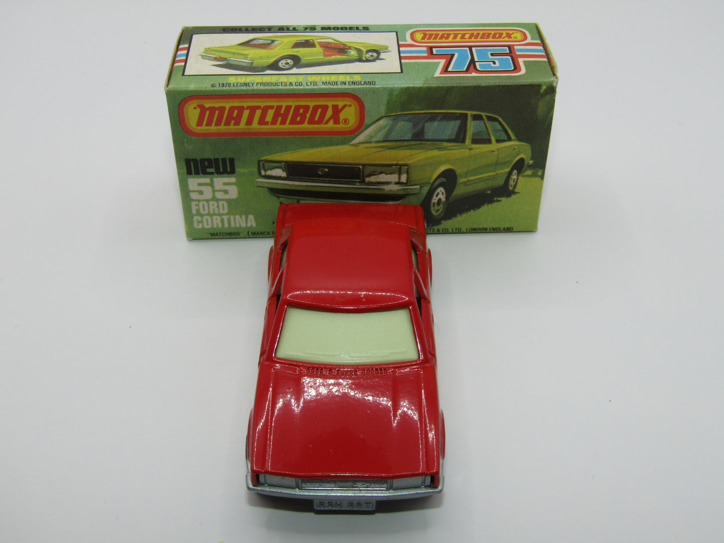 Matchbox Superfast 55D Ford Cortina Red GLOW Windows Silver Base
