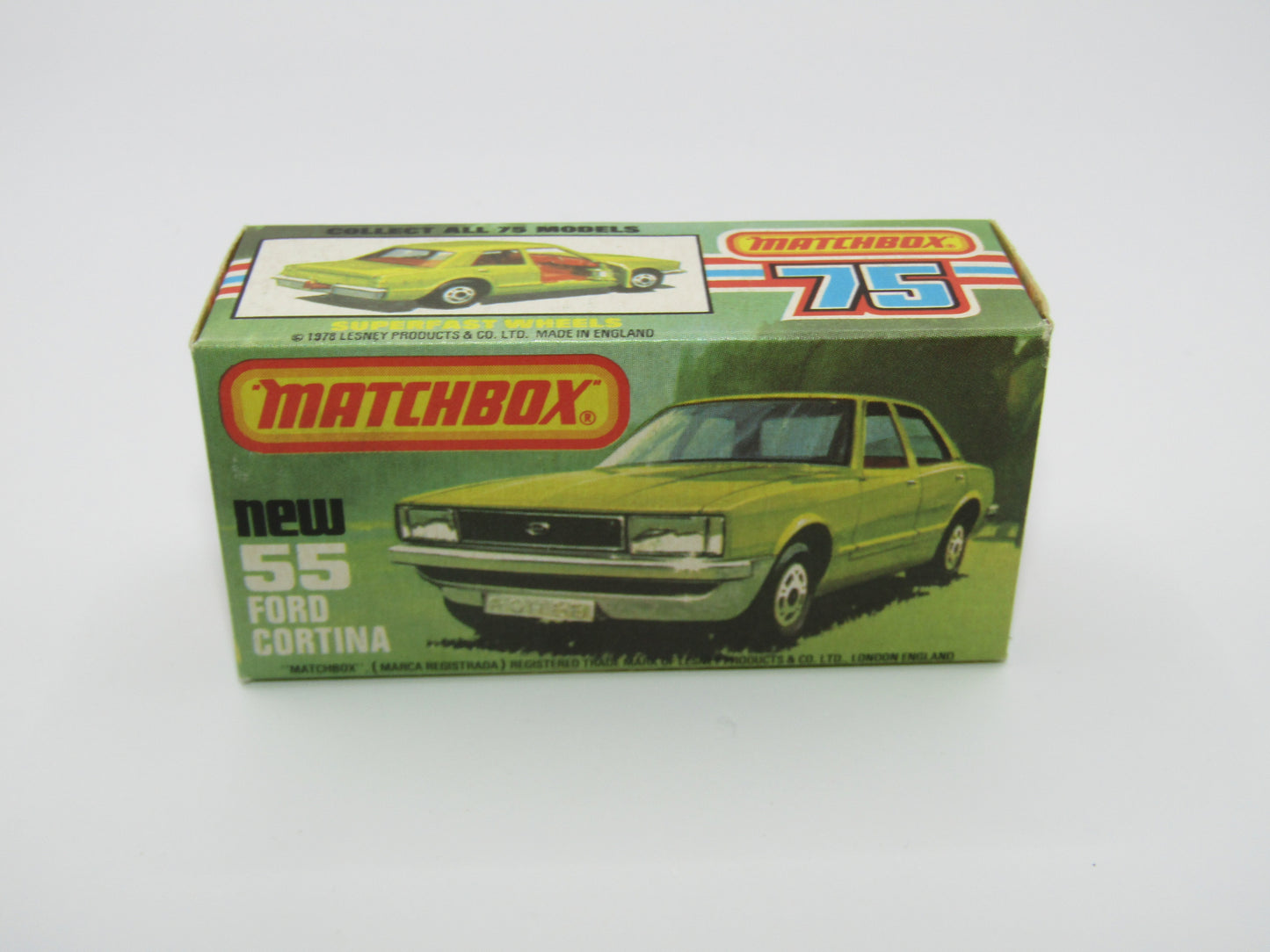Matchbox Superfast 55D Ford Cortina Red GLOW Windows Silver Base