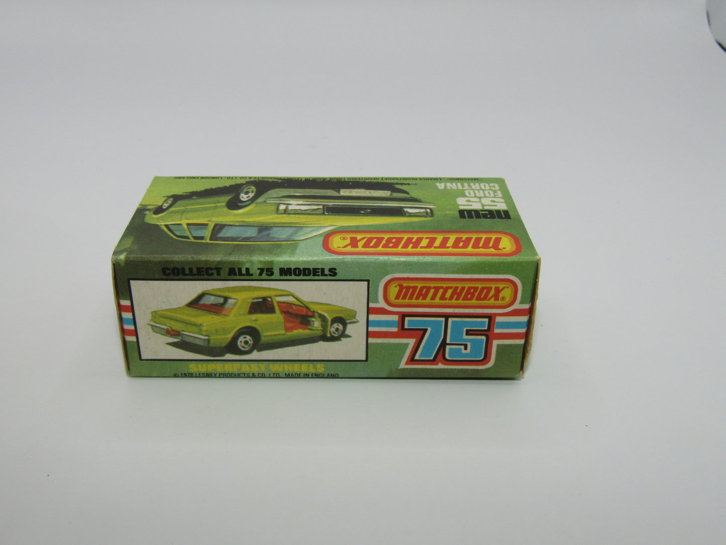 Matchbox Superfast 55D Ford Cortina Red GLOW Windows Silver Base