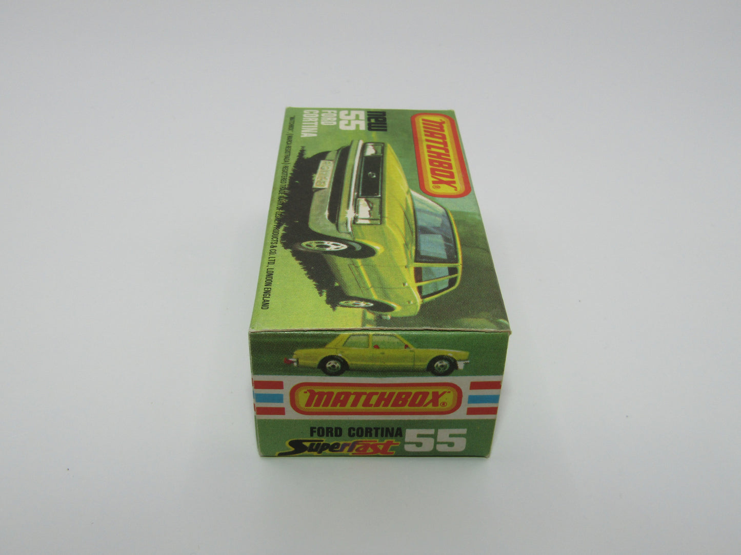 Matchbox Superfast 55D Ford Cortina Red GLOW Windows Silver Base