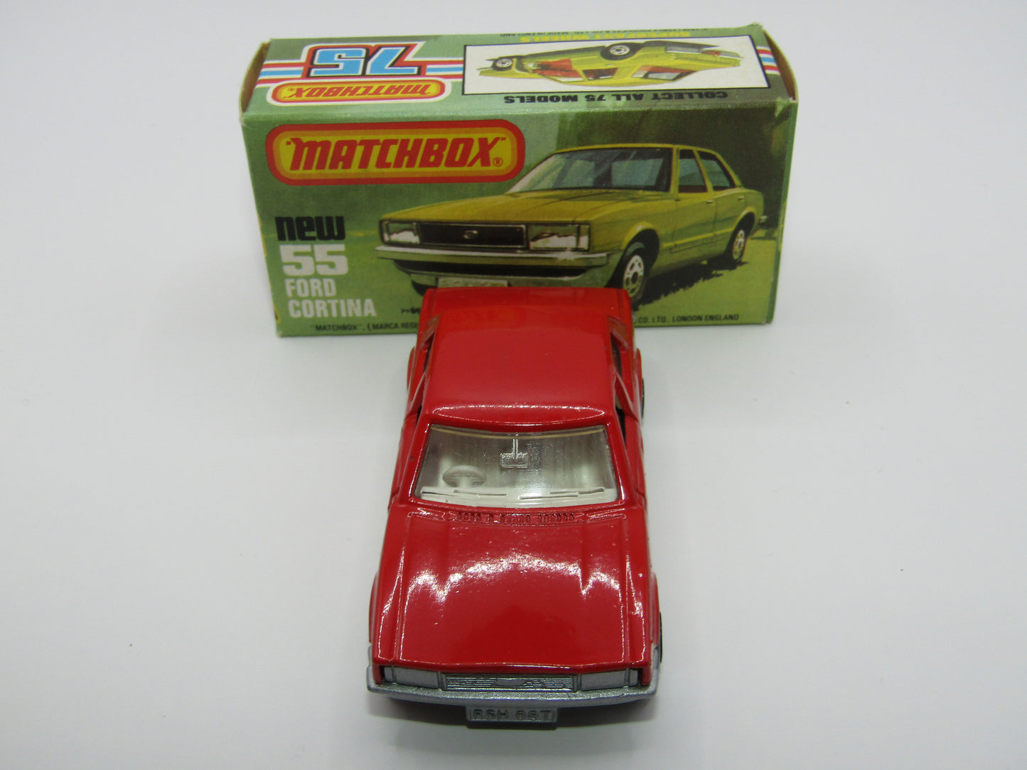 Matchbox Superfast 55D Ford Cortina Red White Interior Silver Base