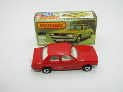Matchbox Superfast 55D Ford Cortina Red White Interior Silver Base