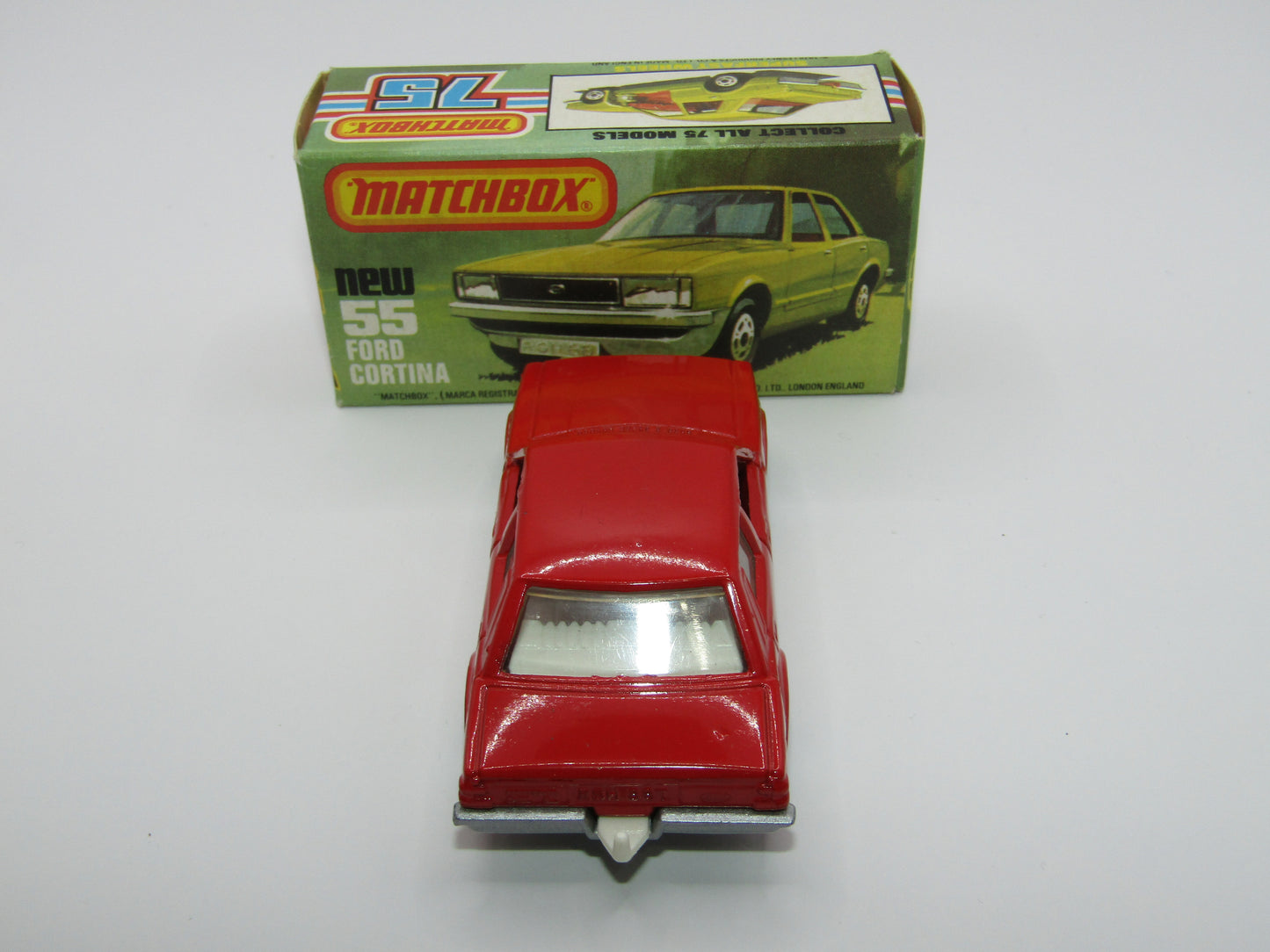 Matchbox Superfast 55D Ford Cortina Red White Interior Silver Base