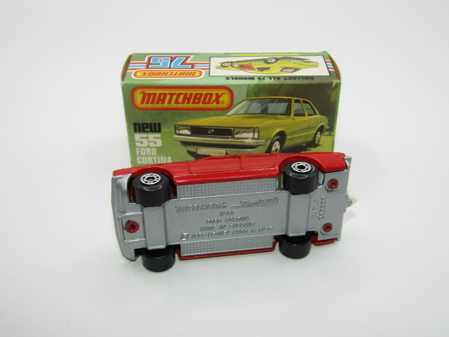 Matchbox Superfast 55D Ford Cortina Red White Interior Silver Base