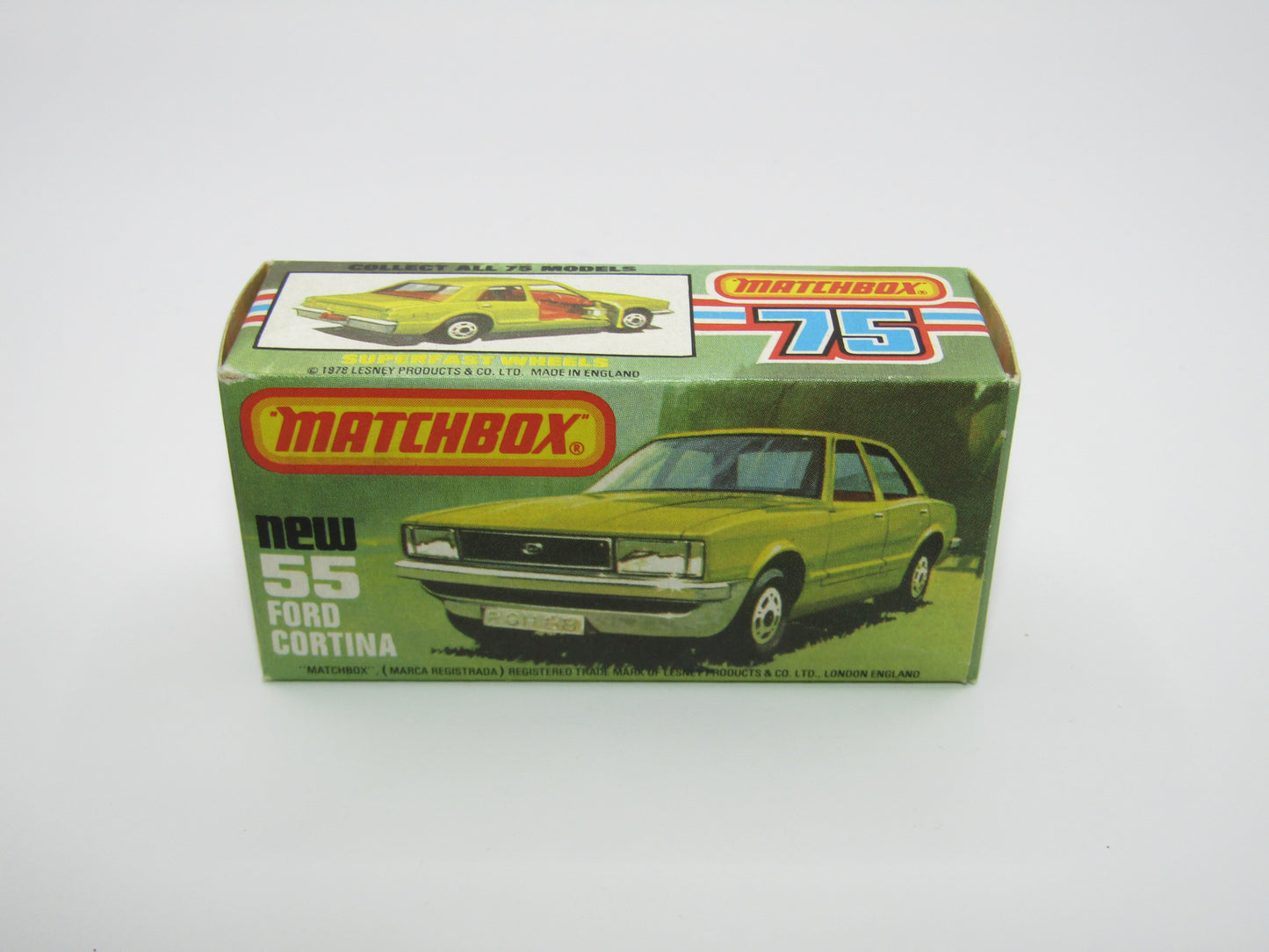 Matchbox Superfast 55D Ford Cortina Red White Interior Silver Base