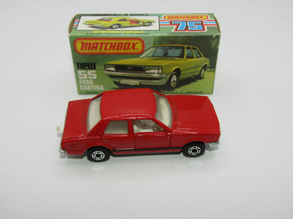 Matchbox Superfast 55D Ford Cortina Red White Int Unp Base Black Stripe