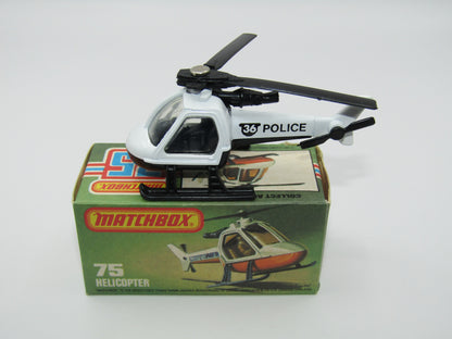 Matchbox Superfast 75D Helicopter "36 Police Tampo" Clear Windows, Black Legs