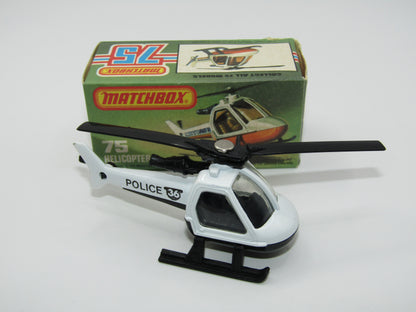 Matchbox Superfast 75D Helicopter "36 Police Tampo" Clear Windows, Black Legs