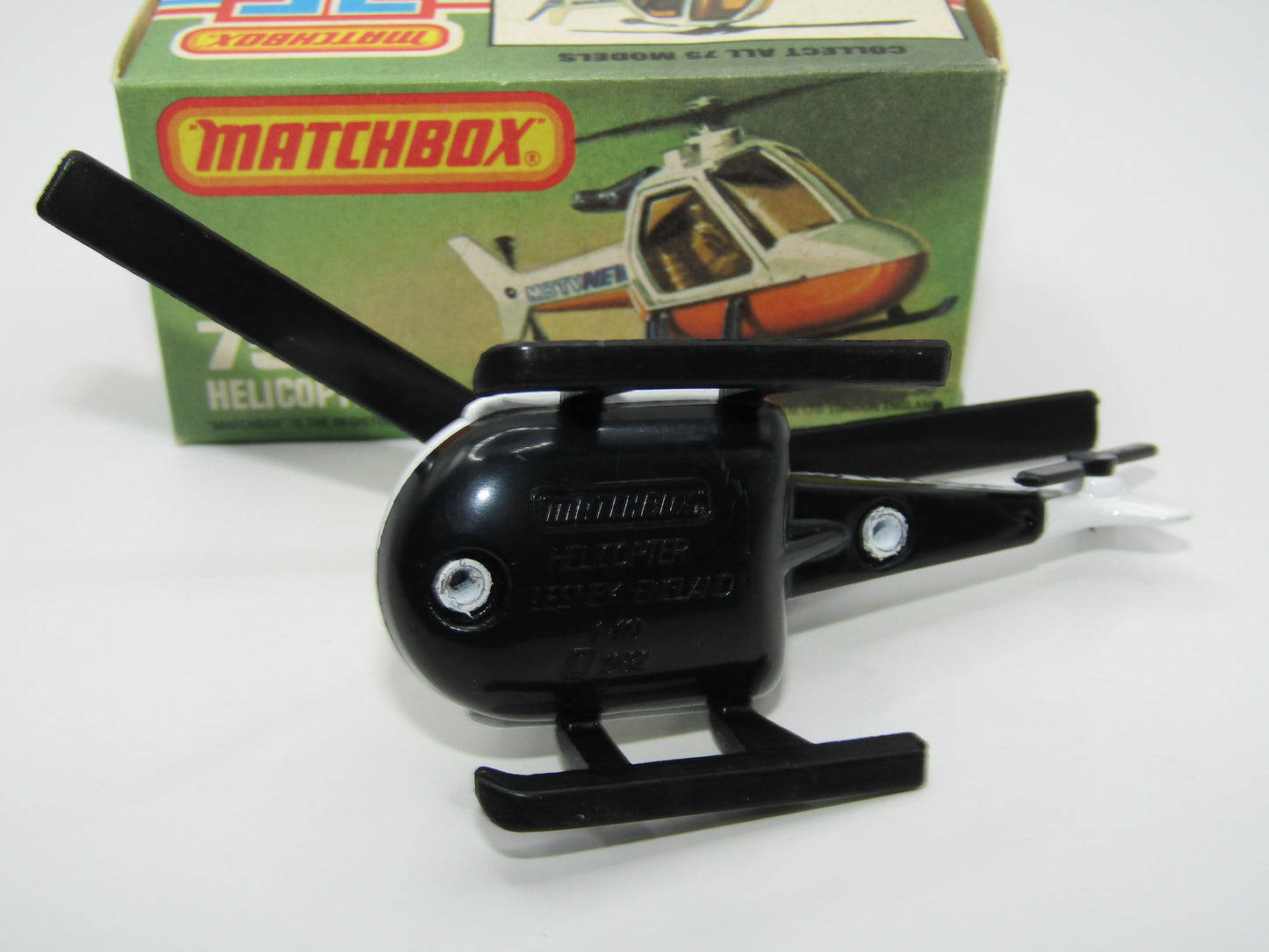 Matchbox Superfast 75D Helicopter "36 Police Tampo" Clear Windows, Black Legs