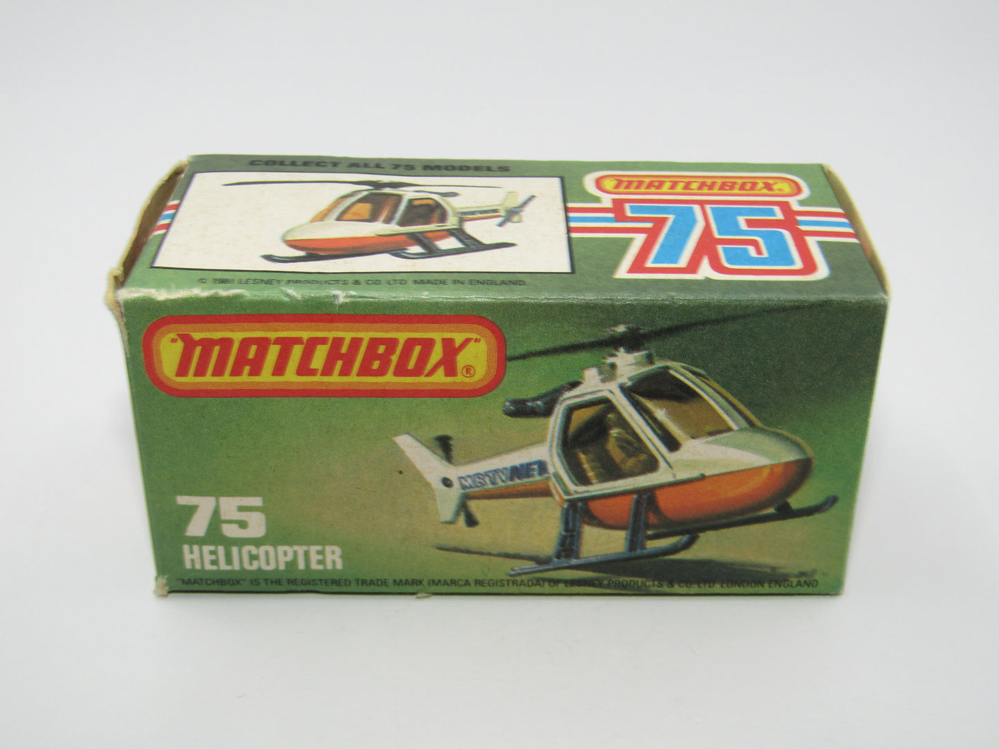 Matchbox Superfast 75D Helicopter "36 Police Tampo" Clear Windows, Black Legs