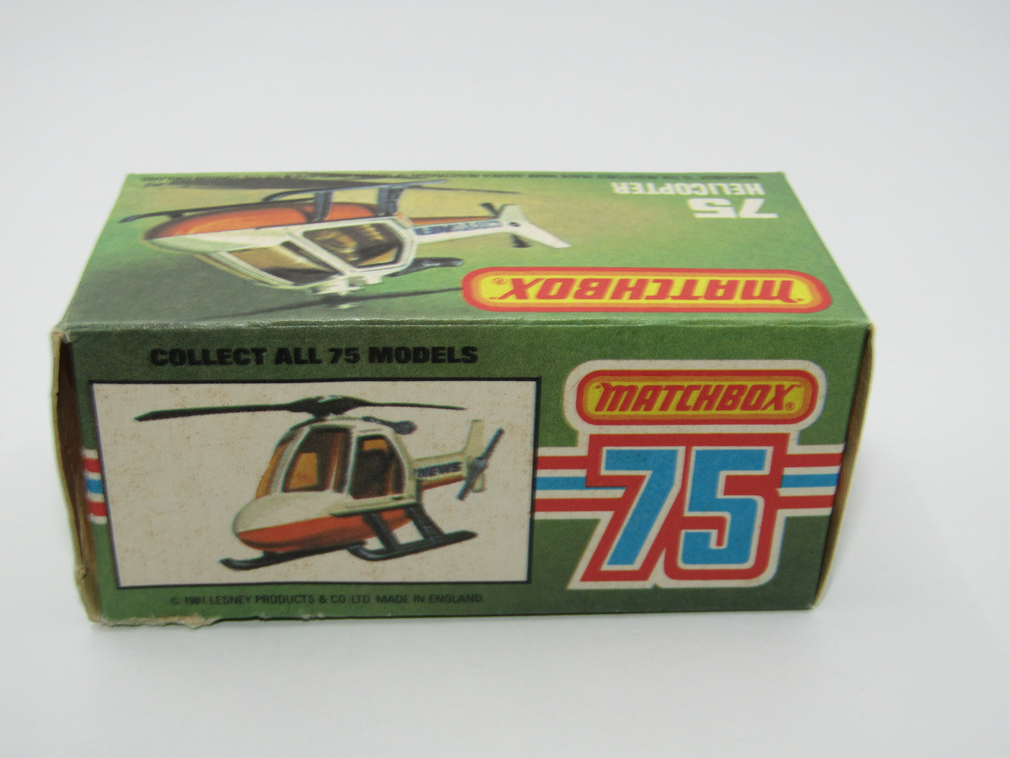 Matchbox Superfast 75D Helicopter "36 Police Tampo" Clear Windows, Black Legs